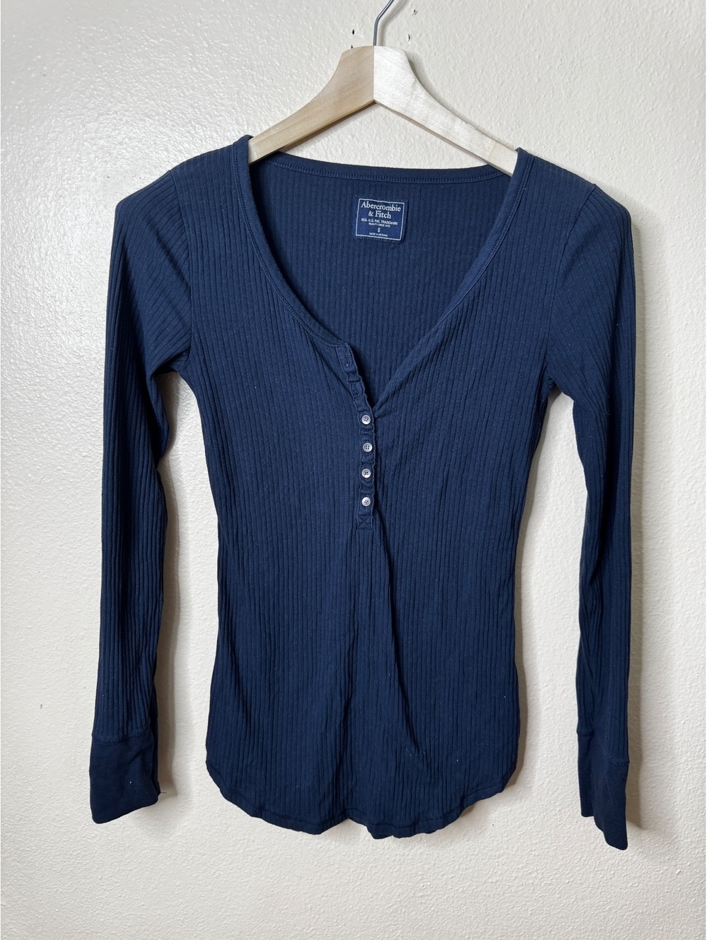 Abercrombie & Fitch Womens S Black Ribbed Henley Long Sleeve Shirt Top
